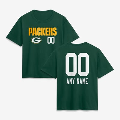 Green Bay Packers Women's Touchdown Wordmark Personalized Name & Number T-Shirt - Green
