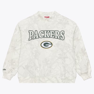  Green Bay Packers Mitchell & Ness Women's Ghosted Fleece Mockneck Crew Mock Neck Pullover - White