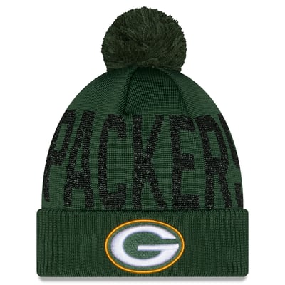 Green Bay Packers New Era Women's Shimmer Cuffed Knit Hat with Pom - Green