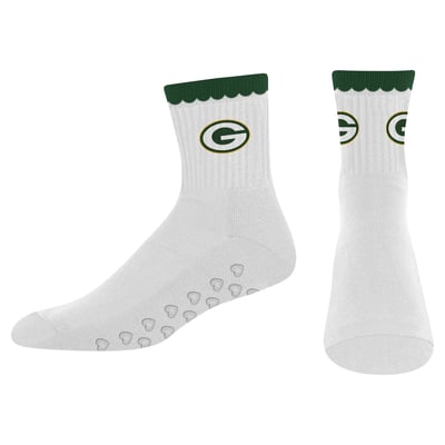  Green Bay Packers PRO Compression Women's Heartshape Grippers Yoga-Pilates Quarter Socks - White