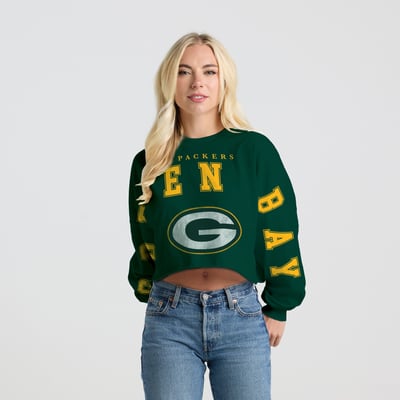 Green Bay Packers Spirit Jersey Women's Cropped Long Sleeve T-Shirt - Green