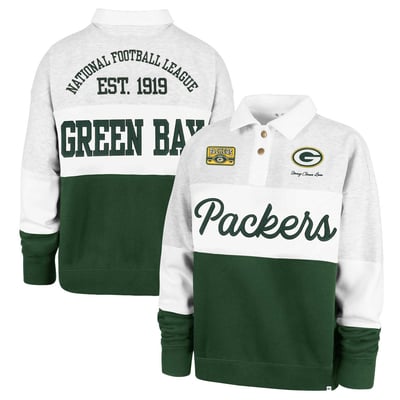 Green Bay Packers Stoney Clover Lane x '47 Women's Cursive Paneled Rugby Fleece Shirt - Gray/Green