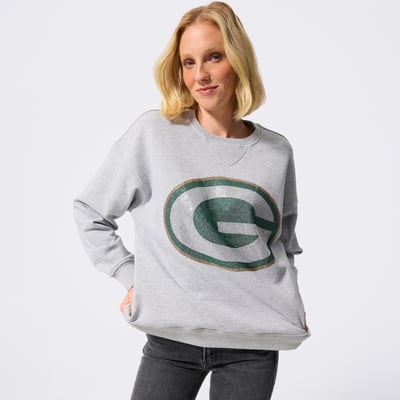 Green Bay Packers Terez Women's Gemstone Logo Crew - Gray