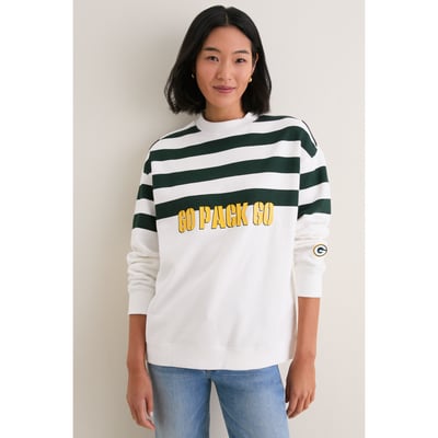 Green Bay Packers Tuckernuck Women's Stripe Sweatshirt - White/Green