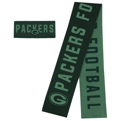  Green Bay Packers WEAR by Erin Andrews Women's Reversible Team Color Tonal Headband & Scarf Set