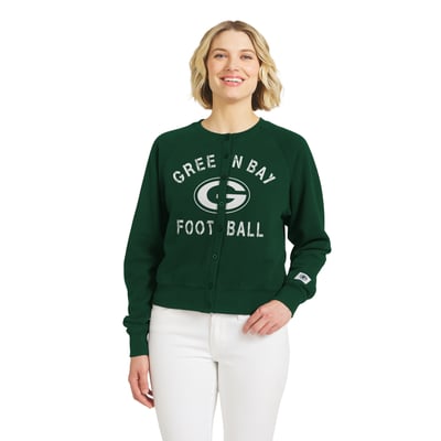  Green Bay Packers WEAR by Erin Andrews Women's Heathered Crew Full-Button Cardigan - Green