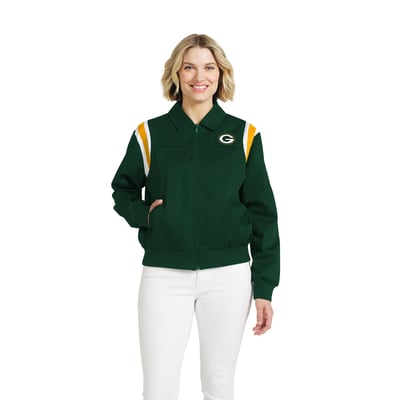  Green Bay Packers WEAR by Erin Andrews Women's Shoulder Stripe Twill Full-Zip Jacket - Green