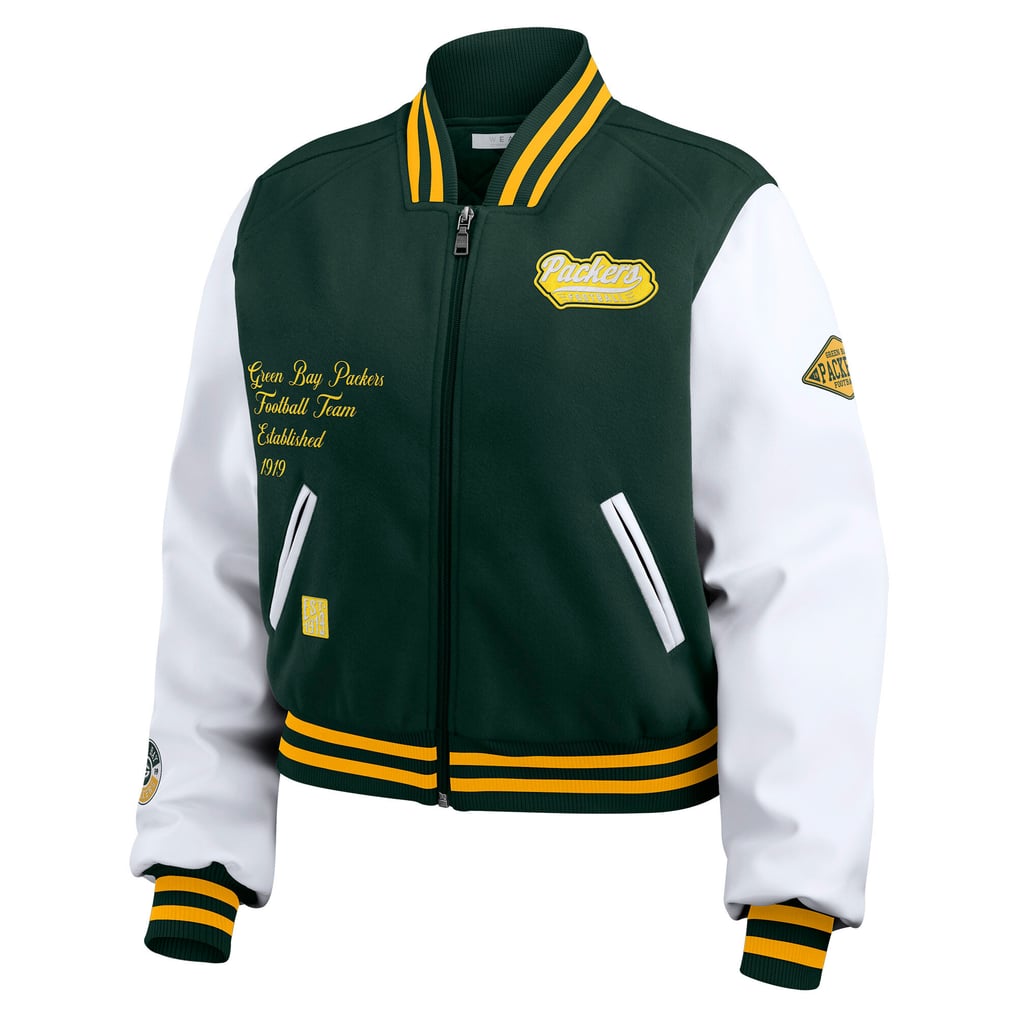 Veste Universitaire NFL Green Bay Packers - Vert Forêt Cuir Doré - Tailles XS à 4XL