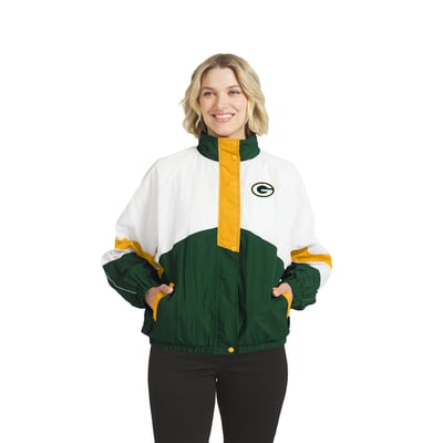  Green Bay Packers WEAR by Erin Andrews Women's Crinkle Full-Zip Hooded Windbreaker Jacket - White/Green