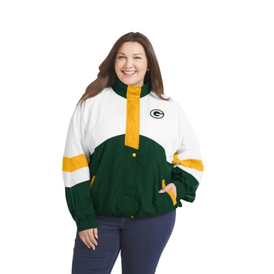  Green Bay Packers WEAR by Erin Andrews Women's  Plus Size Crinkle Full-Zip Hooded Windbreaker - White/Green