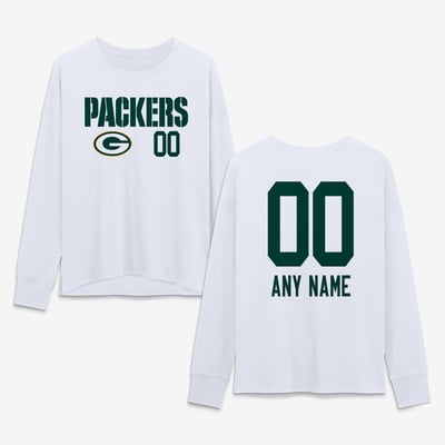 Green Bay Packers Women's Touchdown Wordmark Personalized Name & Number Long Sleeve T-Shirt - White