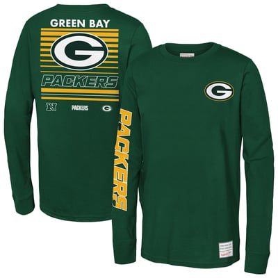 Green Bay Packers Mitchell & Ness Youth Triple Play Long Sleeve T-Shirt - Green