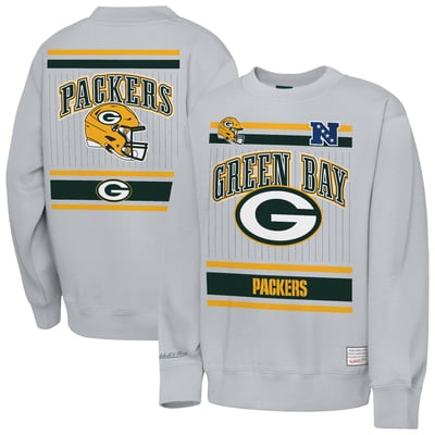  Green Bay Packers Mitchell & Ness Youth Maxxed Out Fleece Fleece Crew Sweatshirt - Heather Gray