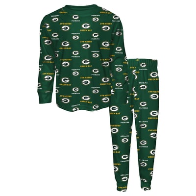 Green Bay Packers Outerstuff Youth All-Over-Print Long Sleeve T-Shirt and Pants Sleep Set - Green