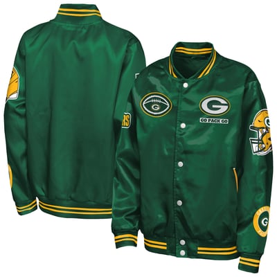  Green Bay Packers Outerstuff Youth Grid Runner Satin Patch Varsity Jacket - Green