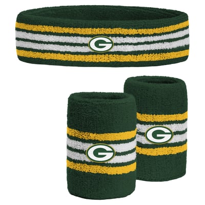  Green Bay Packers PRO Compression Youth Team Stripe Three-Pack Headband and Wristbands Set - Green