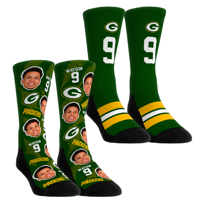Christian Watson Green Bay Packers Rock Em Youth Player Football Guy Two-Pack Crew Sock Set