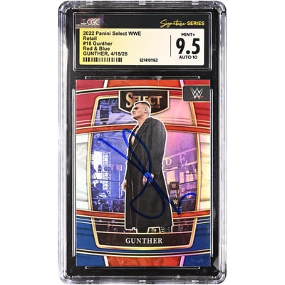 Gunther WWE Autographed 2022 Panini Select Red & Blue Retail #18 CGC Fanatics Witnessed Authenticated 9.5/10 Card