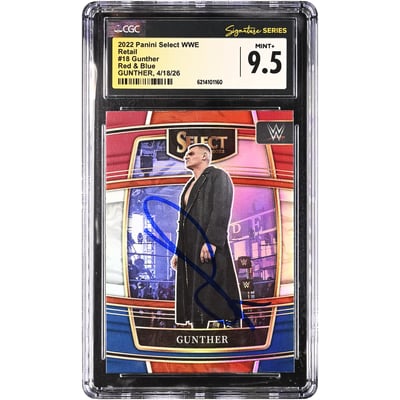 Gunther WWE Autographed 2022 Panini Select Red & Blue Retail #18 CGC Fanatics Witnessed Authenticated MINT+ 9.5 Card