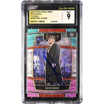 Gunther WWE Autographed 2022 Panini Select Tri-Color #18 CGC Fanatics Witnessed Authenticated MINT 9 Card
