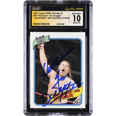 "Hacksaw" Jim Duggan WWE Autographed 2007 Topps WWE Heritage III #30 CGC Fanatics Witnessed Authenticated 10/10 Card