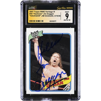 "Hacksaw" Jim Duggan WWE Autographed 2007 Topps WWE Heritage III #30 CGC Fanatics Witnessed Authenticated 9/10 Card