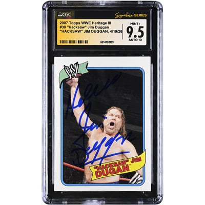 "Hacksaw" Jim Duggan WWE Autographed 2007 Topps WWE Heritage III #30 CGC Fanatics Witnessed Authenticated 9.5/10 Card