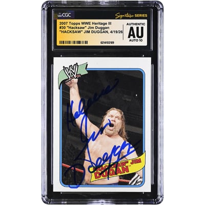 "Hacksaw" Jim Duggan WWE Autographed 2007 Topps WWE Heritage III #30 CGC Fanatics Witnessed Authenticated AUTO 10 Card