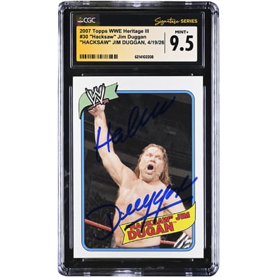 "Hacksaw" Jim Duggan WWE Autographed 2007 Topps WWE Heritage III #30 CGC Fanatics Witnessed Authenticated MINT+ 9.5 Card
