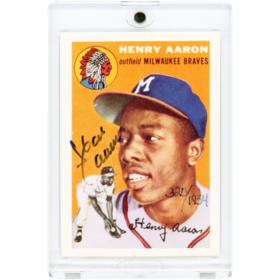 Hank Aaron Milwaukee Braves Autographed 1991 Topps 1954 Topps Design #NNO #320/1954 Card 