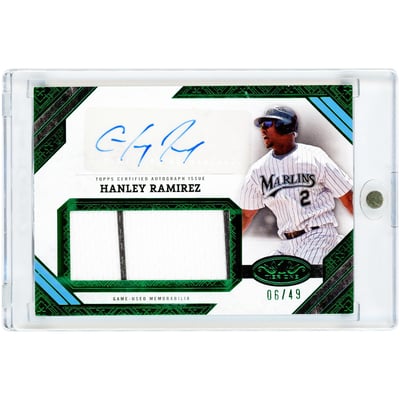 Hanley Ramirez Florida Marlins Autographed 2025 Topps Tier One Jumbo Game Used Dual-Color Jersey Relic Green #AJR-HR #6/49 Card