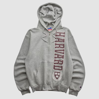 Harvard Crimson Champion 2000s Hooded Full Zip Sweatshirt - Heather Gray - XS by Fanatics Real Vintage