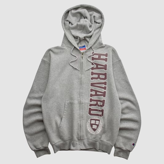 Harvard Crimson Champion 2000s Hooded Full Zip Sweatshirt - Heather Gray - XS by Fanatics Real Vintage
