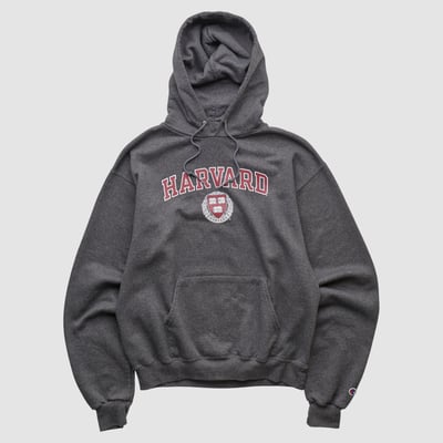 Harvard Crimson Champion 2000s Hooded Pullover Sweatshirt - Dark Heather Gray - XS by Fanatics Real Vintage