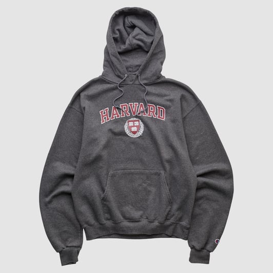 Harvard Crimson Champion 2000s Hooded Pullover Sweatshirt - Dark Heather Gray - XS by Fanatics Real Vintage