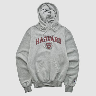 Harvard Crimson Champion 2000s Hooded Pullover Sweatshirt - Heather Gray - XS by Fanatics Real Vintage