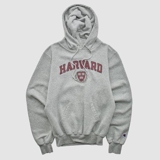 Harvard Crimson Champion 2000s Hooded Pullover Sweatshirt - Heather Gray - XS by Fanatics Real Vintage