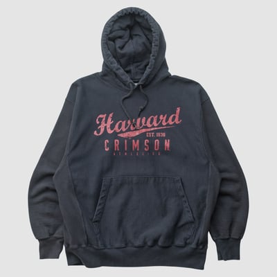 Harvard Crimson Champion 2010s Hooded Pullover Sweatshirt - Black - M by Fanatics Real Vintage