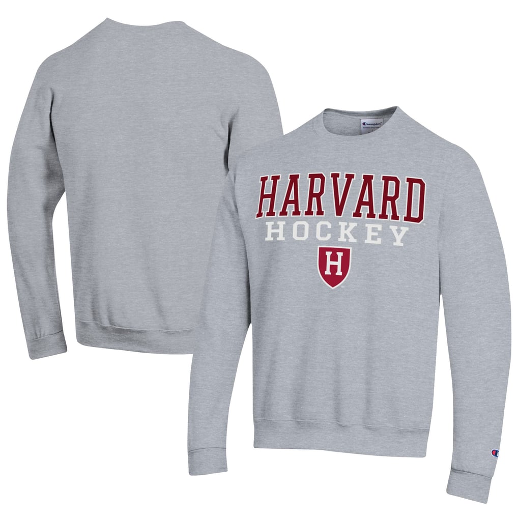  Harvard Crimson Champion Stacked Logo Hockey Eco Powerblend Pullover Sweatshirt - Gray