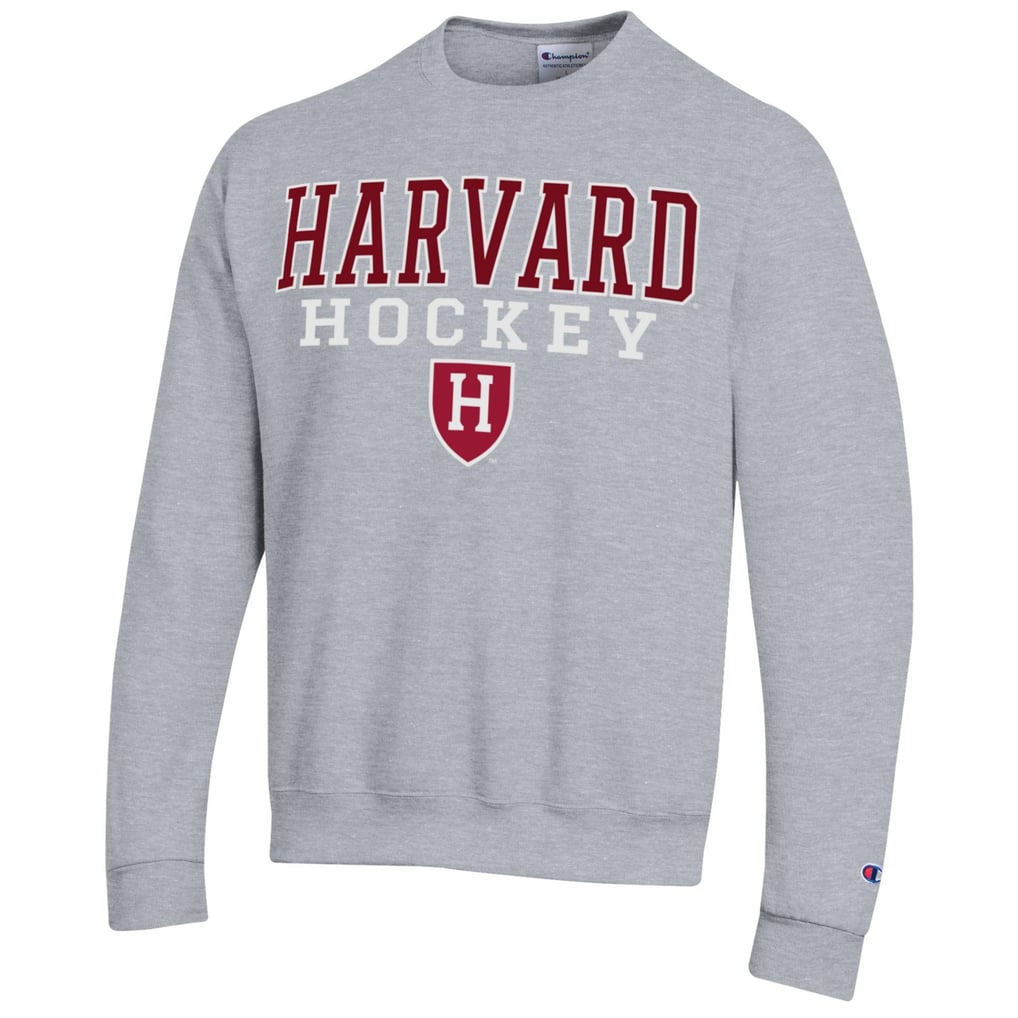  Harvard Crimson Champion Stacked Logo Hockey Eco Powerblend Pullover Sweatshirt - Gray