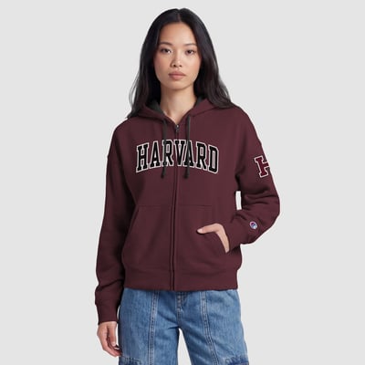 Harvard Crimson Champion Women's Arch Full-Zip Fleece Hoodie - Crimson