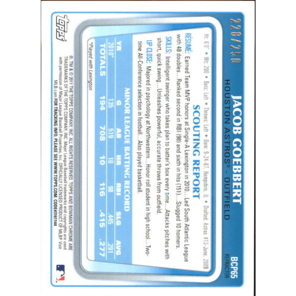 2011 Bowman Chrome Prospects Blue Refractors #BCP65 Jacob Goebbert