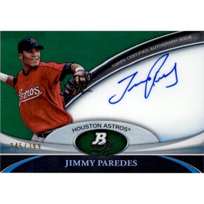 2011 Bowman Platinum Prospect Autograph Green Refractors #JP Jimmy Paredes