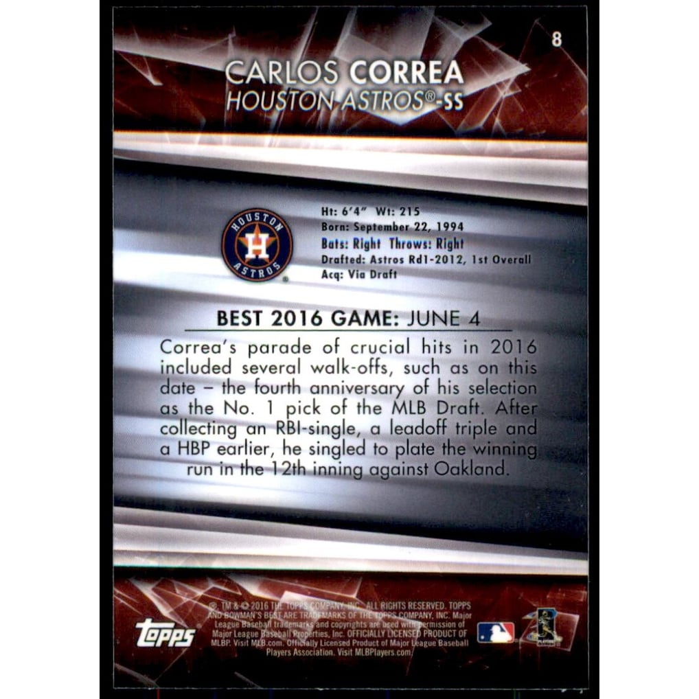 2016 Bowman's Best Atomic Refractors #8 Carlos Correa