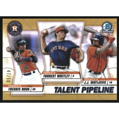 2020 Bowman Chrome Talent Pipeline Gold Refractors #TPHOU Forrest Whitley/J.J. Matijevic/Freudis Nova