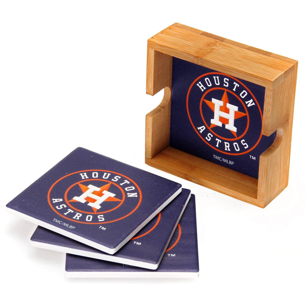 Houston Astros 4-Pack Square Coaster Set with Caddy