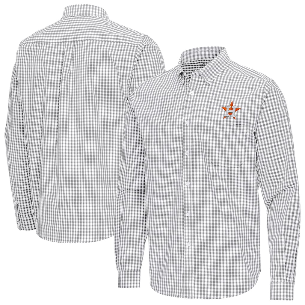 Houston Astros Antigua Ellis Woven Tri-Blend Button-Down Shirt - Gray