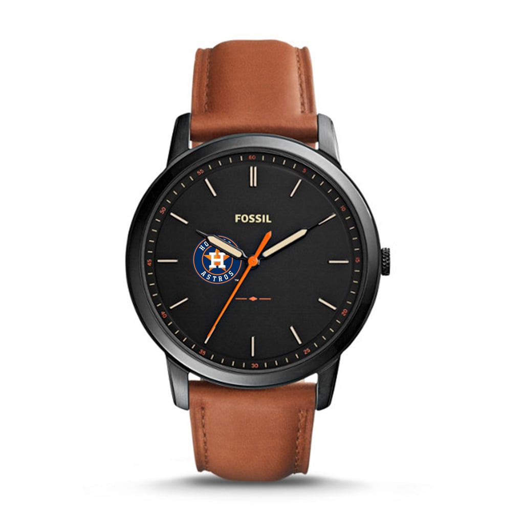 Houston Astros Fossil Minimalist Leather Watch - Brown