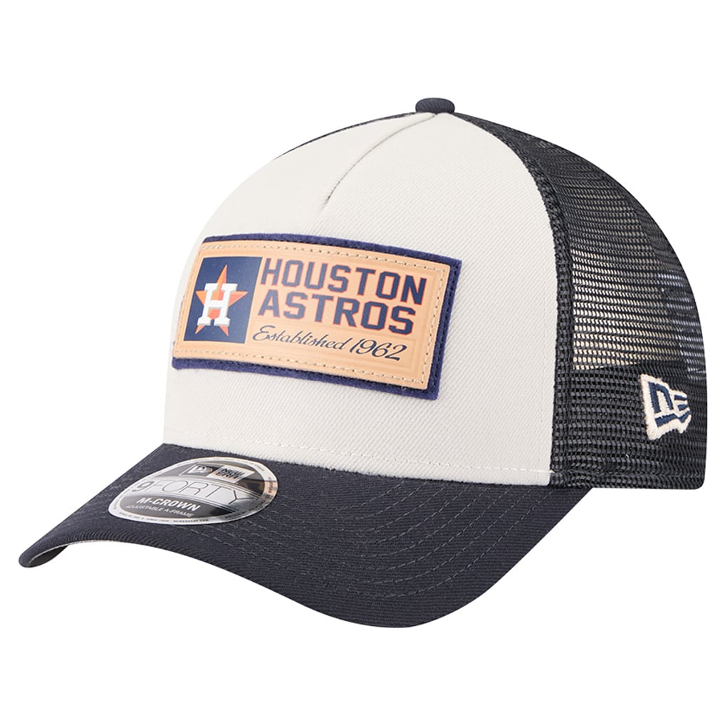 Houston Astros New Era Text A-Frame Trucker 9FORTY Hat - Stone/Navy