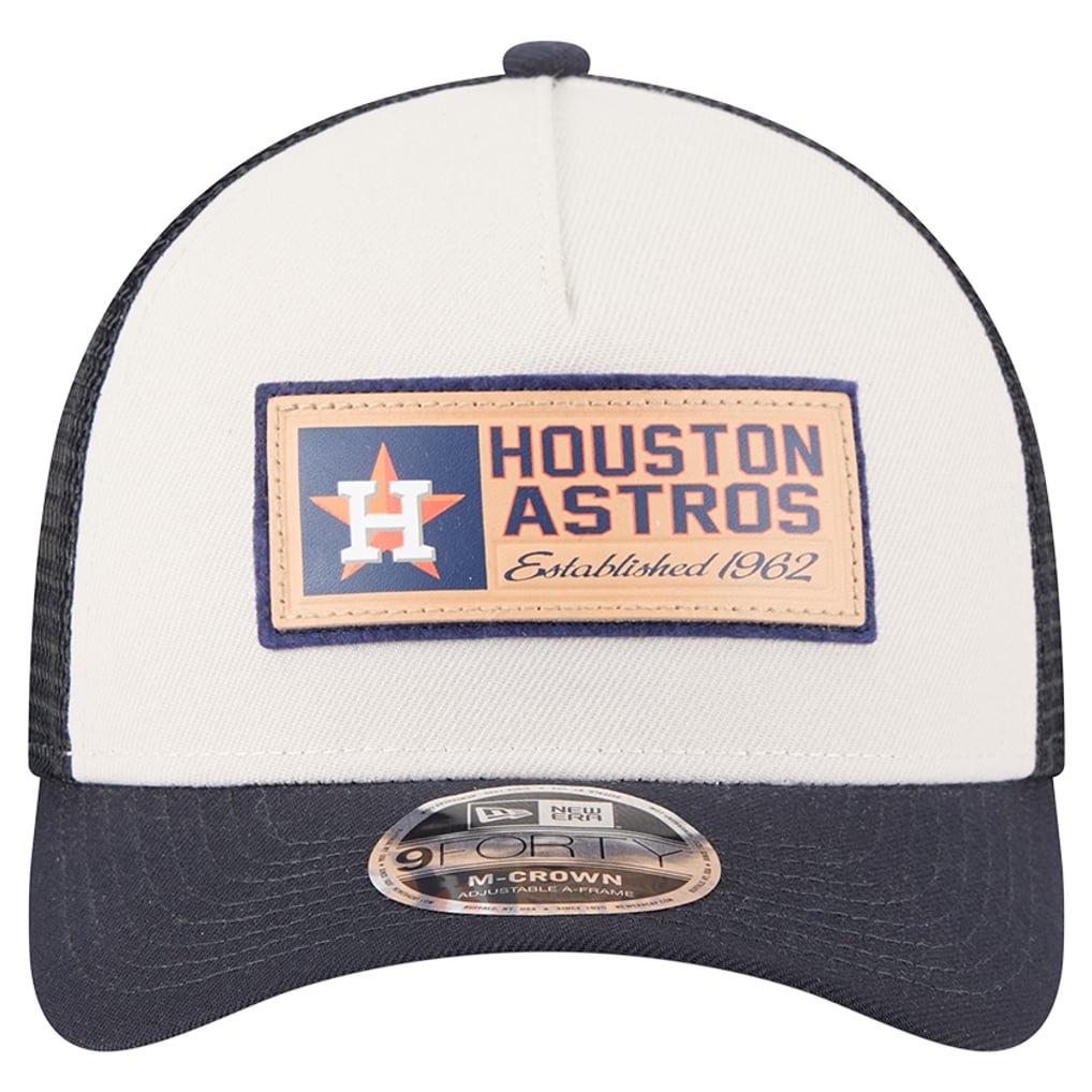 Houston Astros New Era Text A-Frame Trucker 9FORTY Hat - Stone/Navy